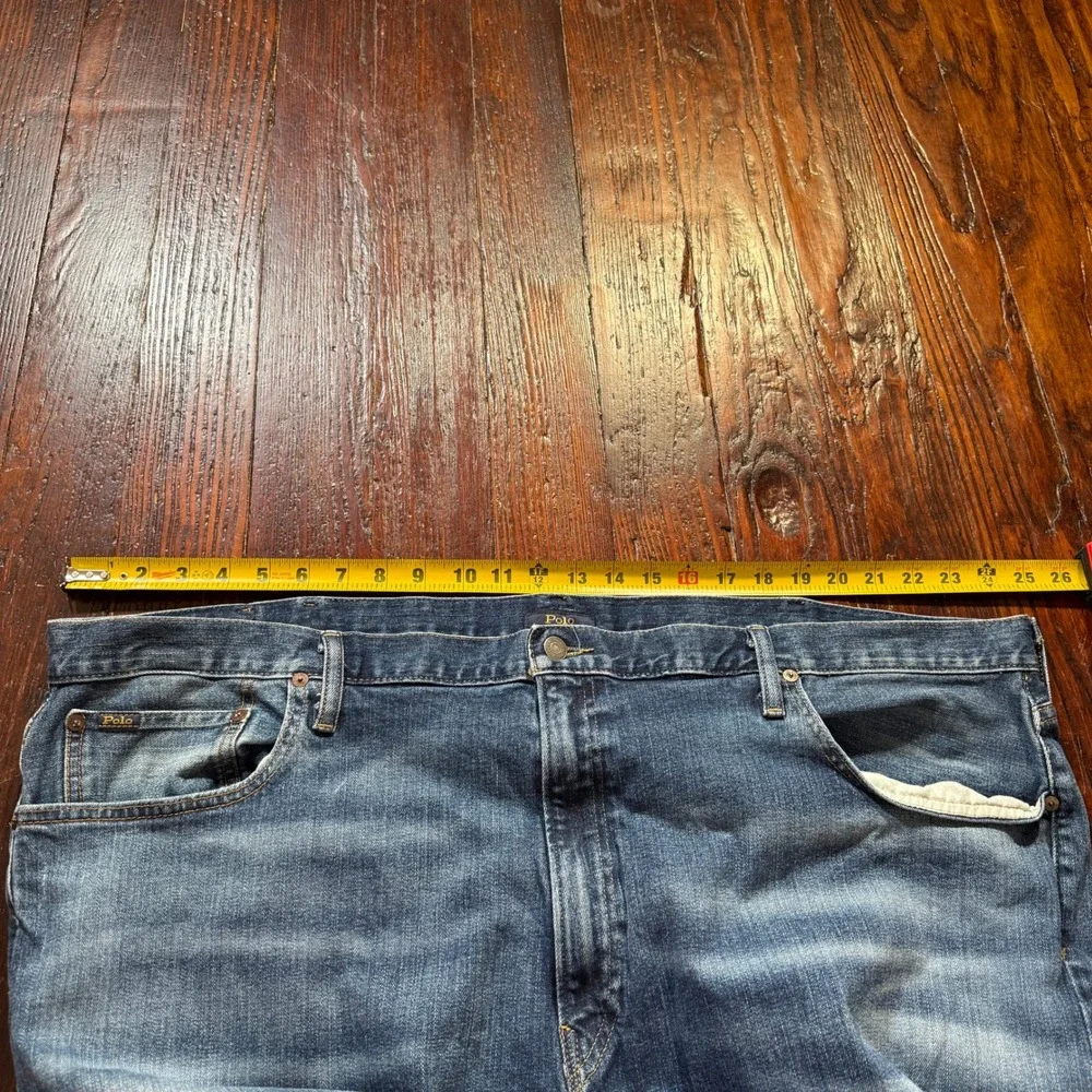 Polo Ralph Lauren Jeans Mens 48x30 Blue Hampton Relaxed Straight Faded Whiskers